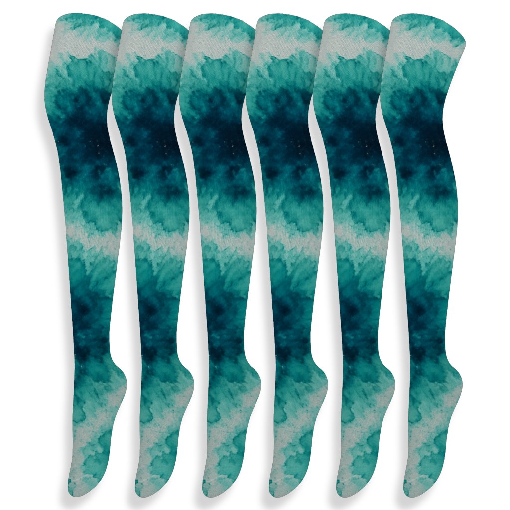 Teal Ice Dye Speckle Constellations premium cozy over-the-knee socks