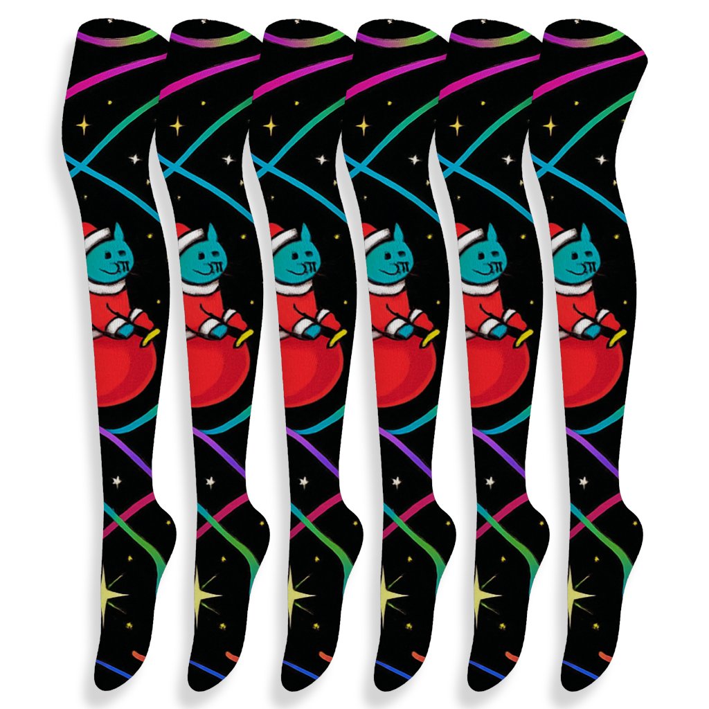 Santa Sleigh Space Cats Constellation Repeat soft everyday over-the-knee socks