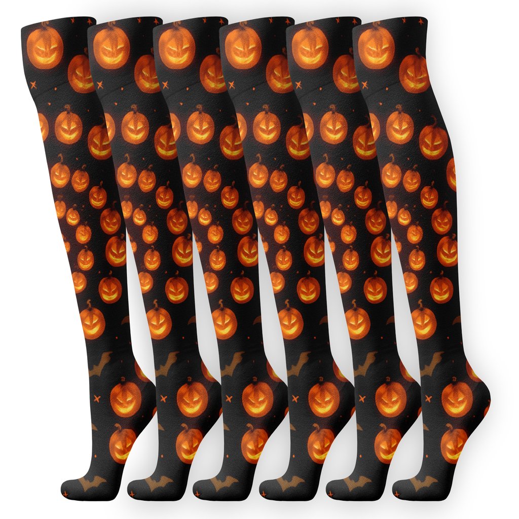 Jack O Lantern Spiral Constellation On Black Background stylish athletic knee-high socks