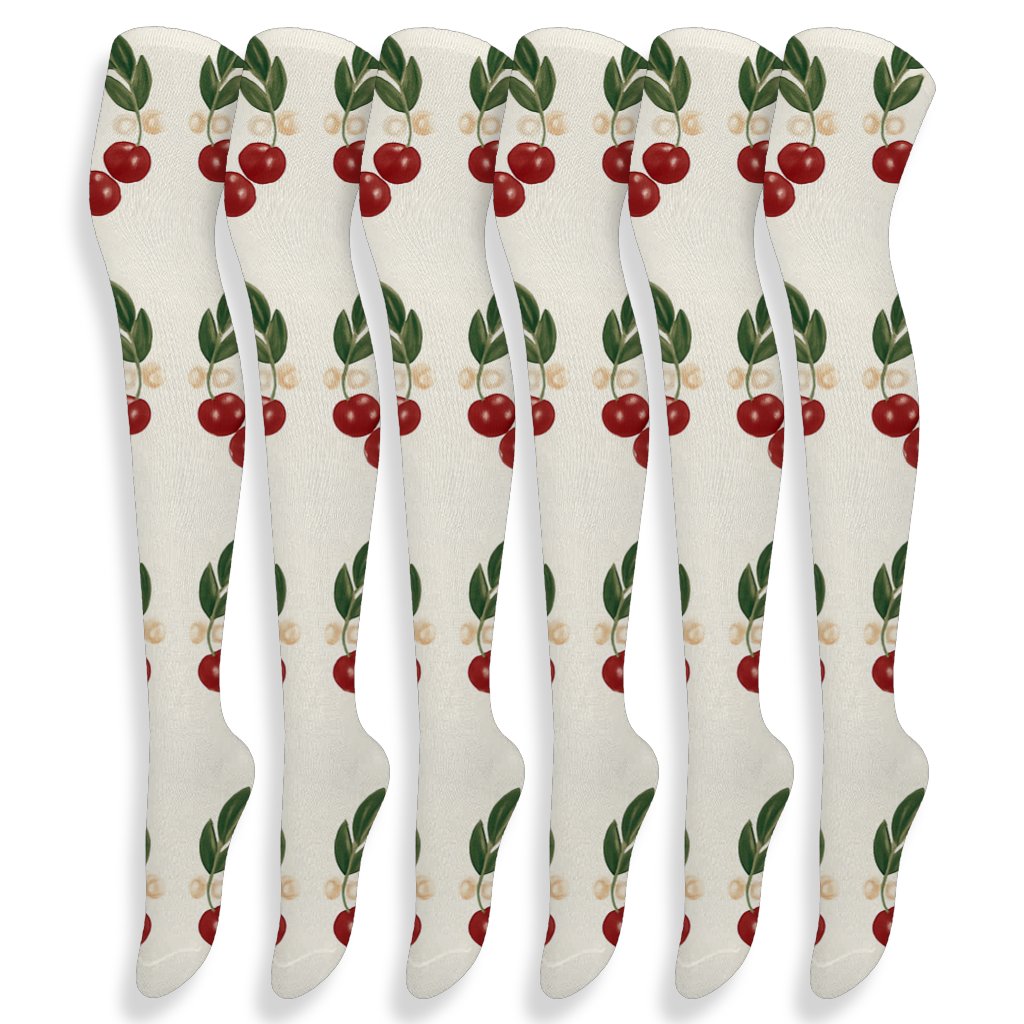 Orchard Ring Cherry Wreath Repeat premium cozy over-the-knee socks