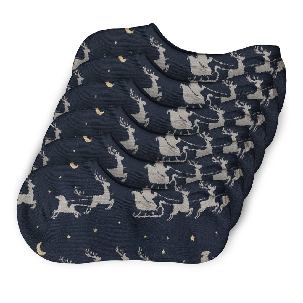 Midnight Sleigh Ride Xmas Silhouette Wave designer print no-show socks