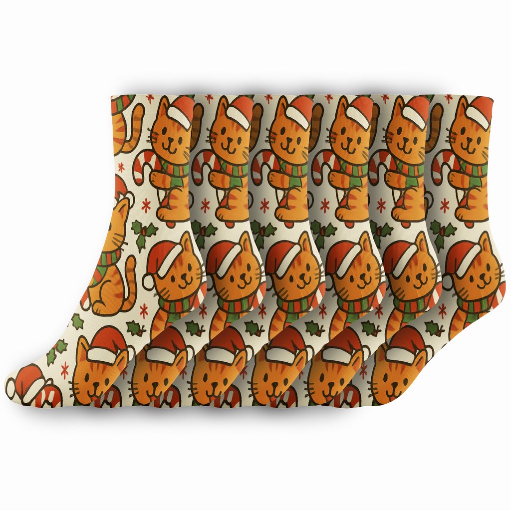 Candy Cane Caroler Cats Grid custom crew socks