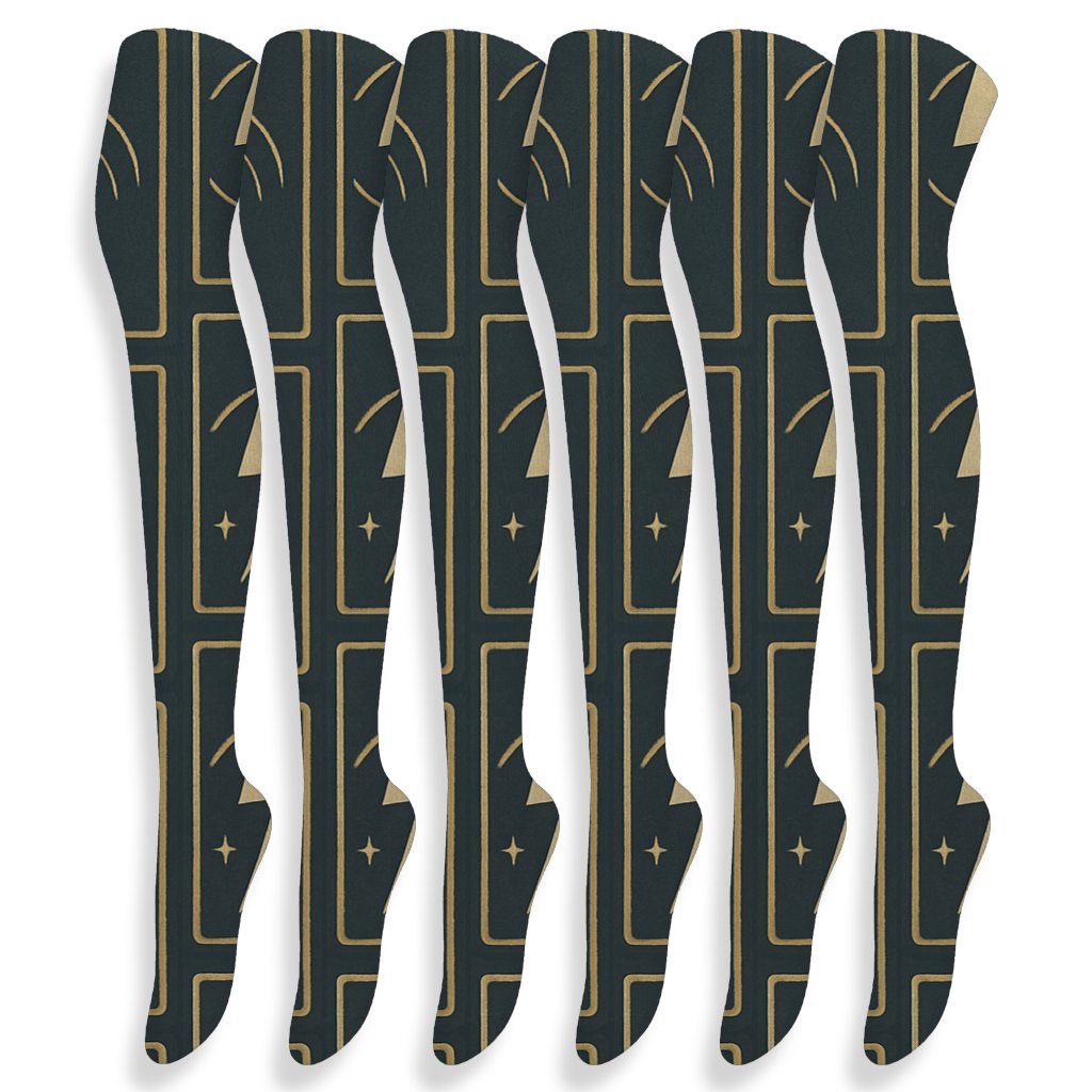 Vintage High Voltage Panel Grid designer print over-the-knee socks