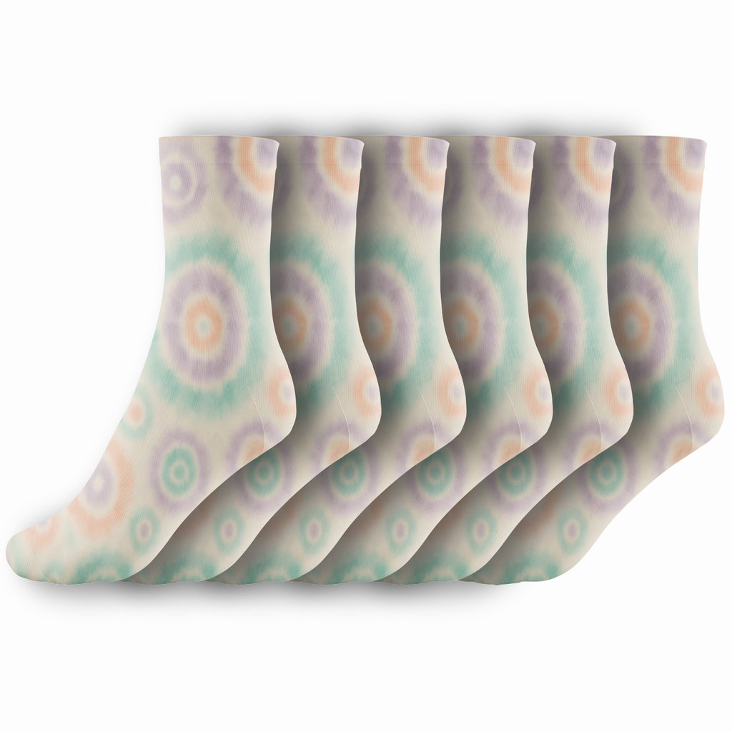 Pastel Bullseye Cloud Scatter On Soft White stylish athletic crew socks