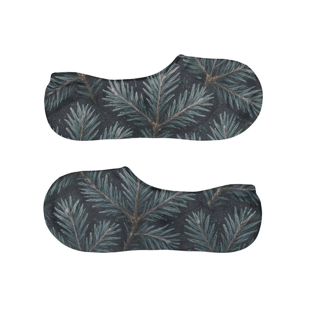 Frosted Pine Bough Tessellation With Evergreen Branches Accent designer printed no-show socks