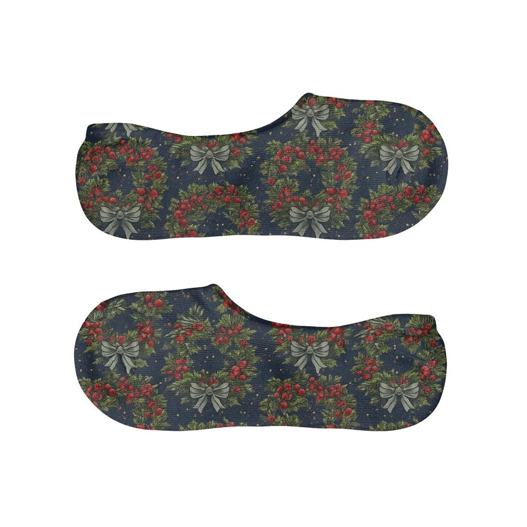 Berry-and-Bow Wreath-Tiled Midnight Band breathable seamless no-show sockscustom no-show socks