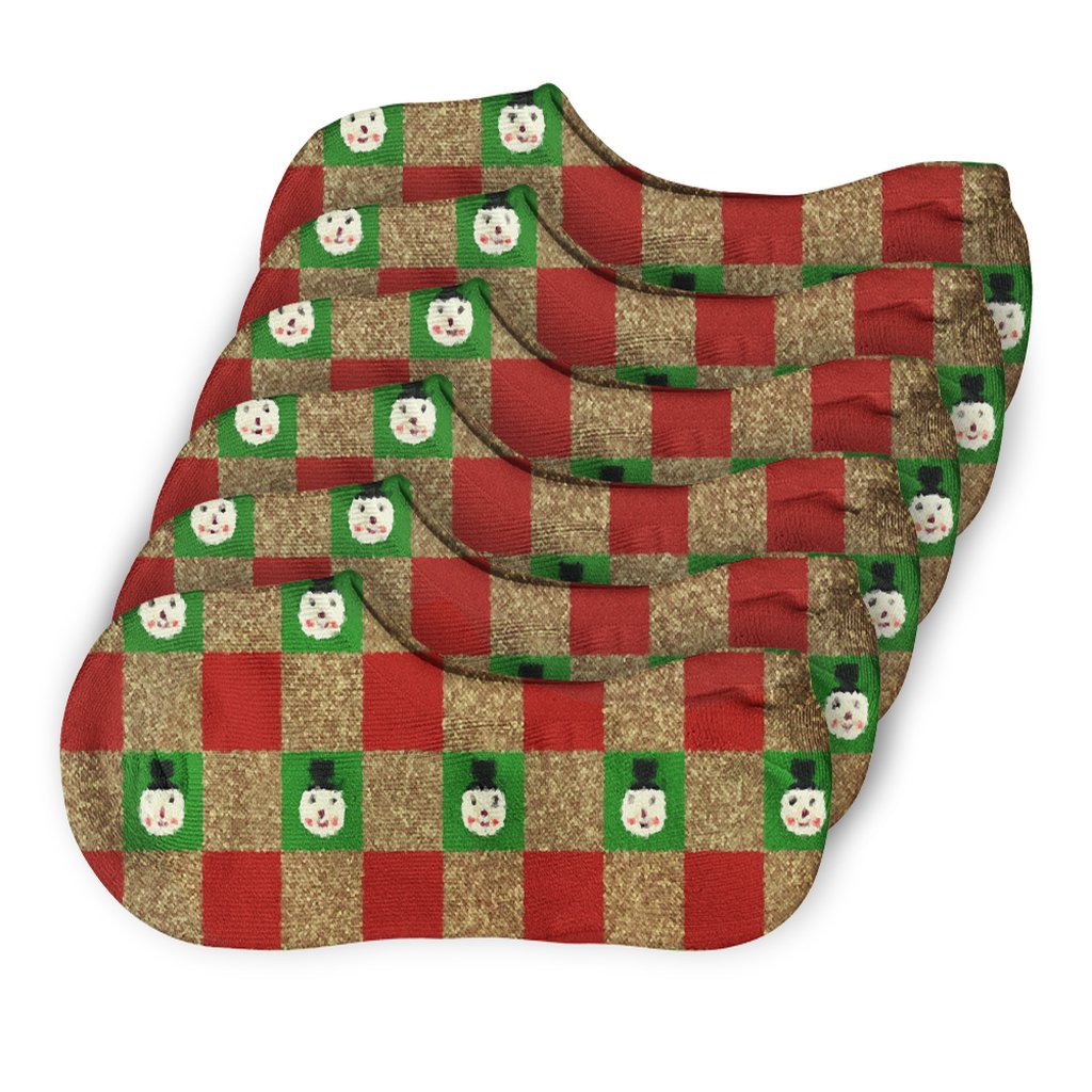Gingham Snowman Picnic Xmas Check low cut no-show socks