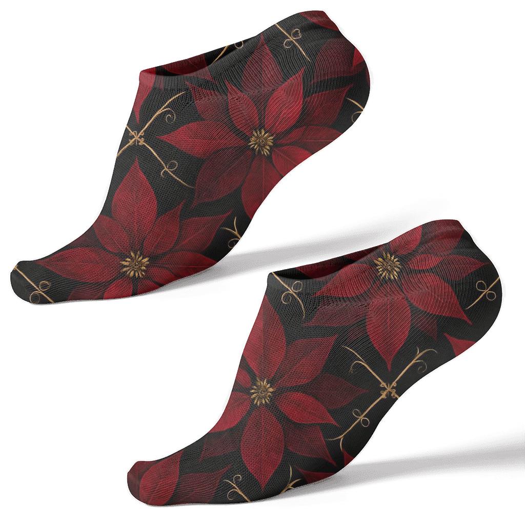 Crimson Poinsettia Star Lattice unique graphic ankle socks