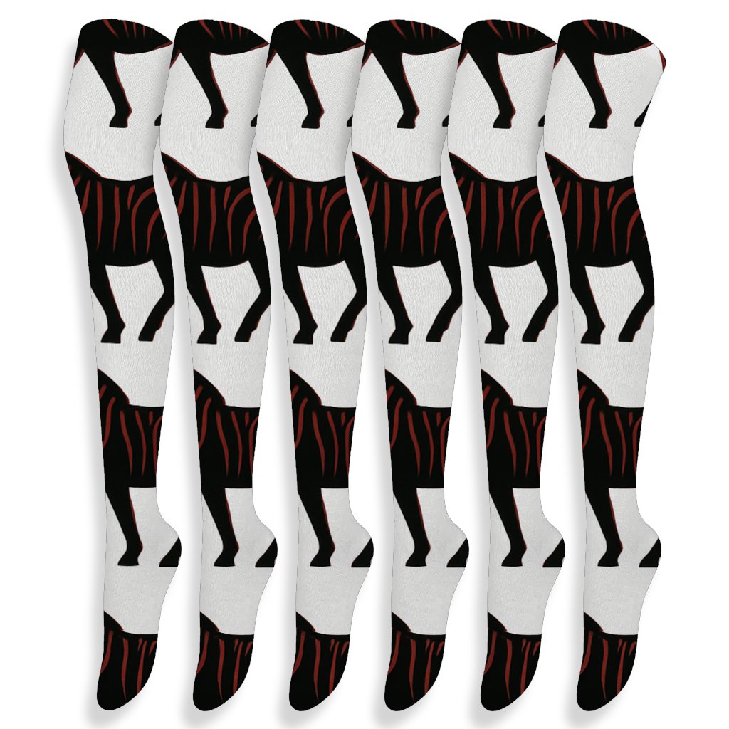 Crimson Edge Zebra Silhouette Parade comfortable cotton over-the-knee socks