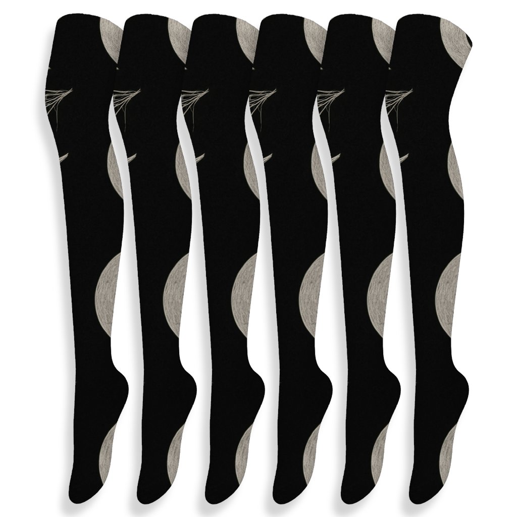 Webbed Crescent Moons And Hanging Pumpkins On Black Background unique graphic over-the-knee socks