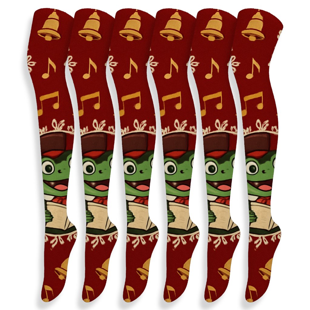 Frog Caroler Snowflake Medallions personalized over-the-knee socks
