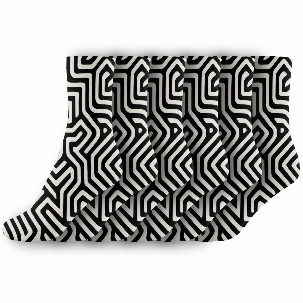 Monochrome Zebra Stripe Labyrinth custom crew socks