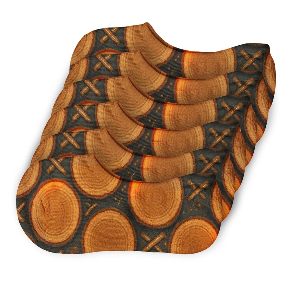 Stacked Log Tessellation Fireplace Edition On Ash Gray soft cotton no-show socks