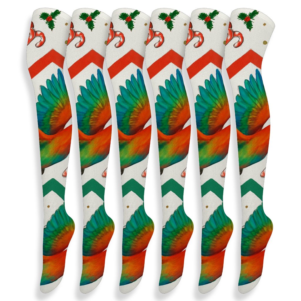 Parrot Candy Cane Chevron Flight soft everyday over-the-knee socks