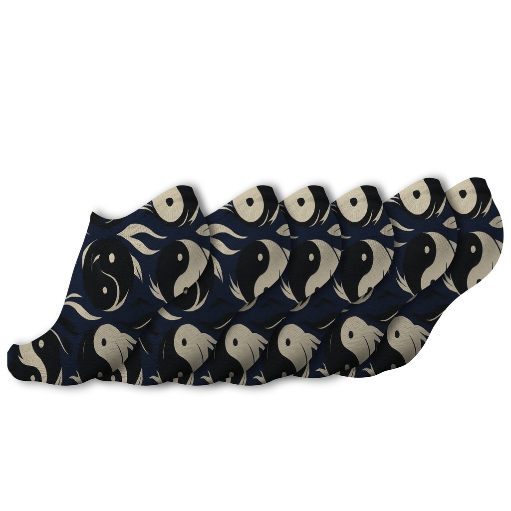 Indigo Dual Koi Wave Tessellation custom ankle socks