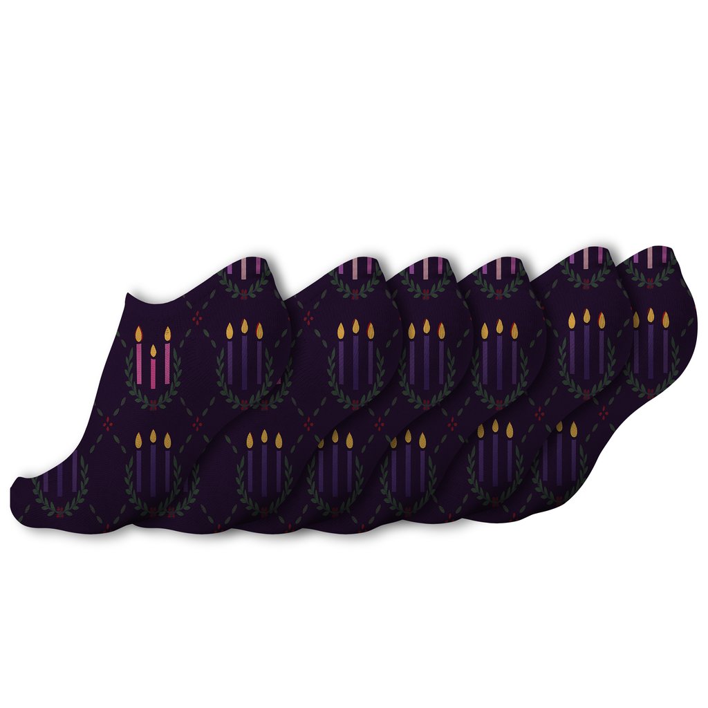Advent Wreath Candle Halo Lattice On Deep Purple Night comfortable cotton ankle socks