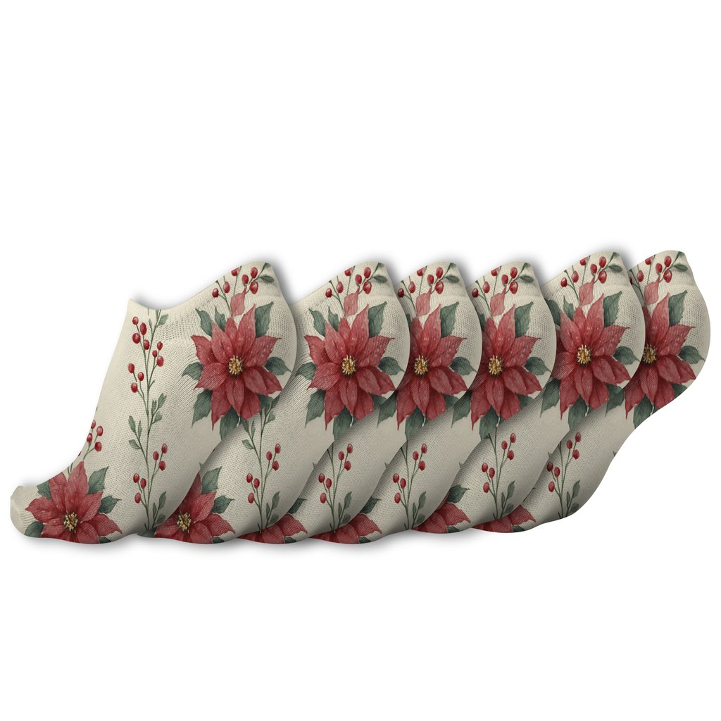 Ivory Garden Poinsettia Bouquet Stripe personalized ankle socks