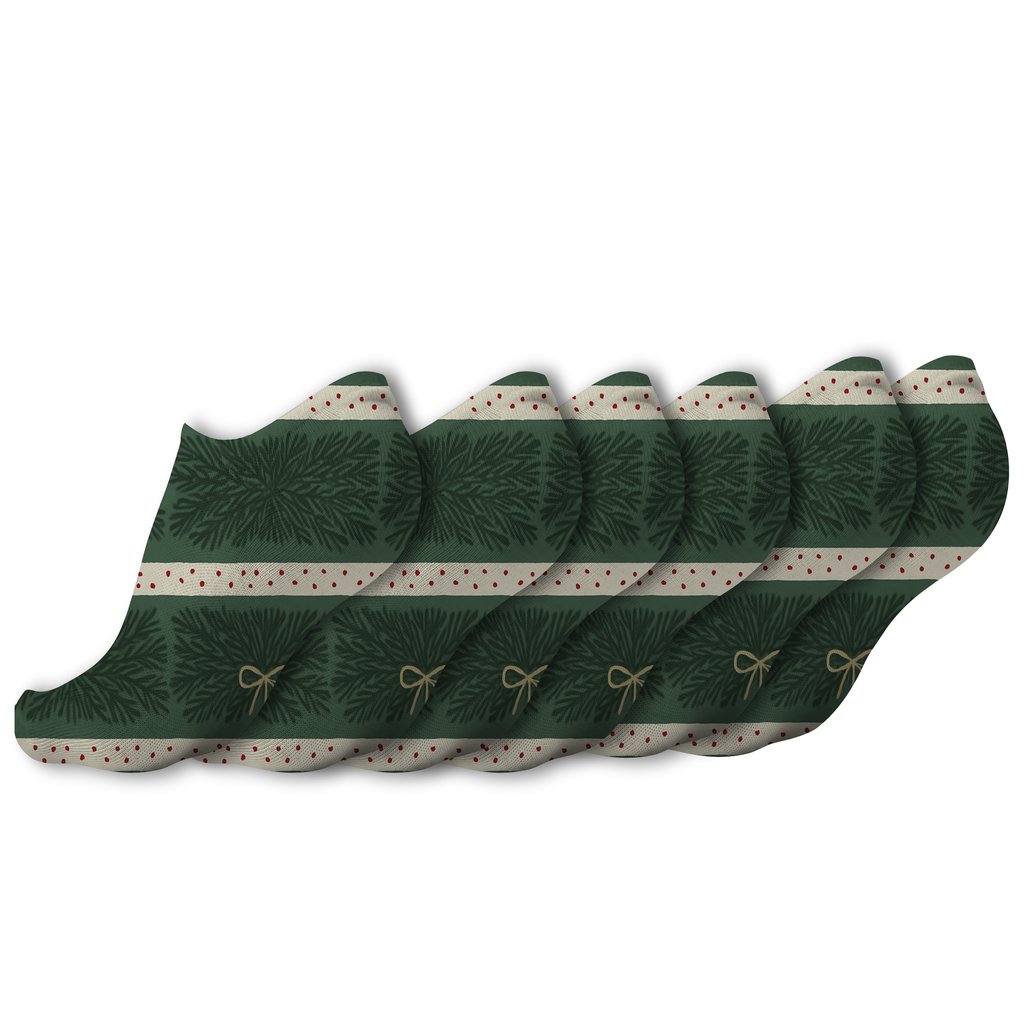 Winter Ribbon Stripe Of Evergreen Branches custom ankle socks