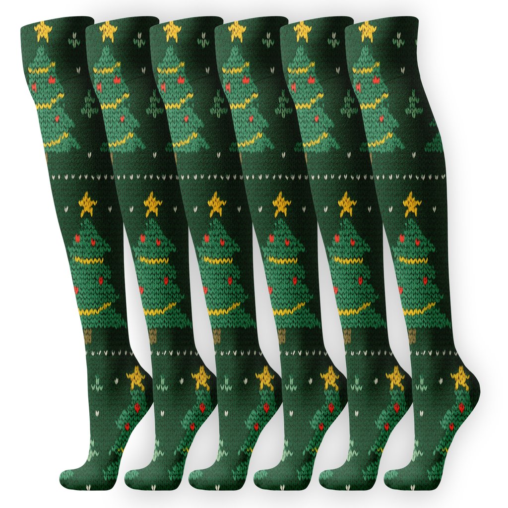 Christmas Tree Knit Forest Band Pattern unique graphic knee-high socks
