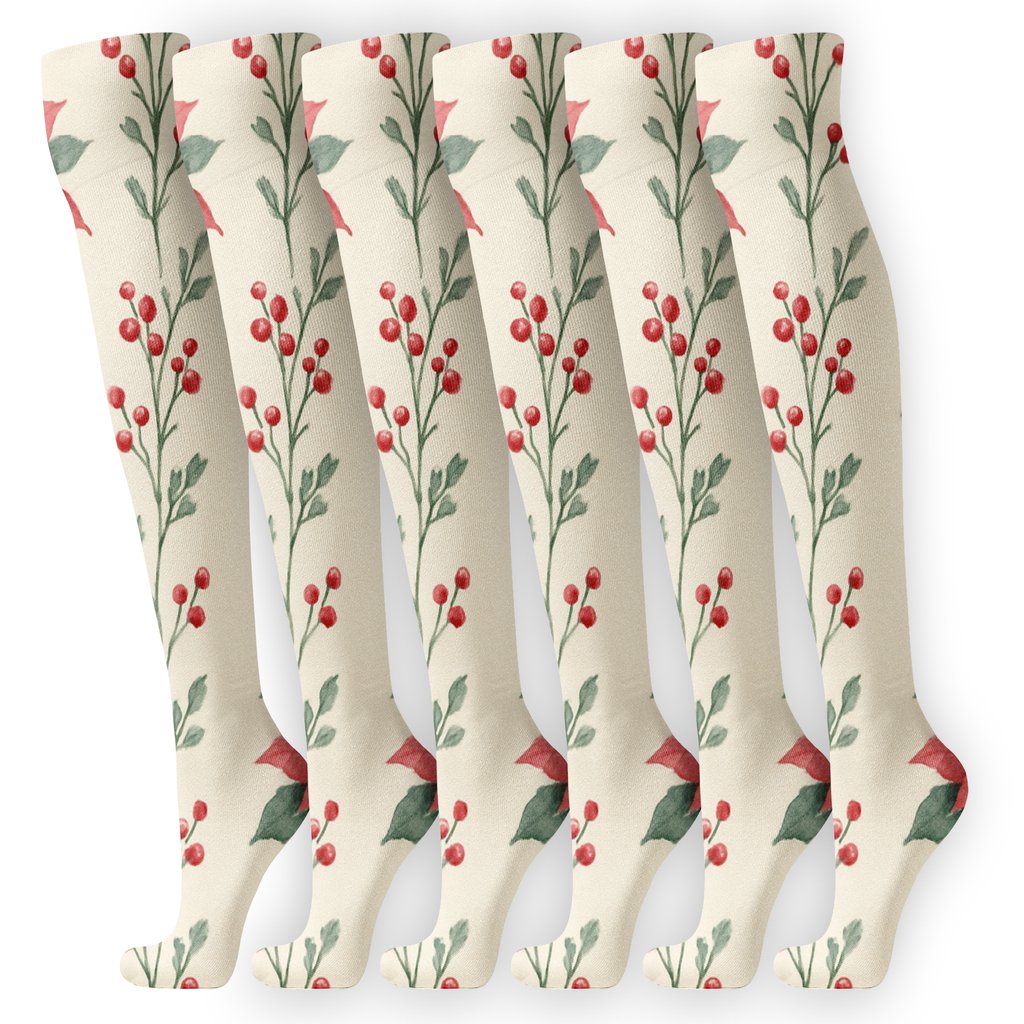 Ivory Garden Poinsettia Bouquet Stripe custom knee-high socks