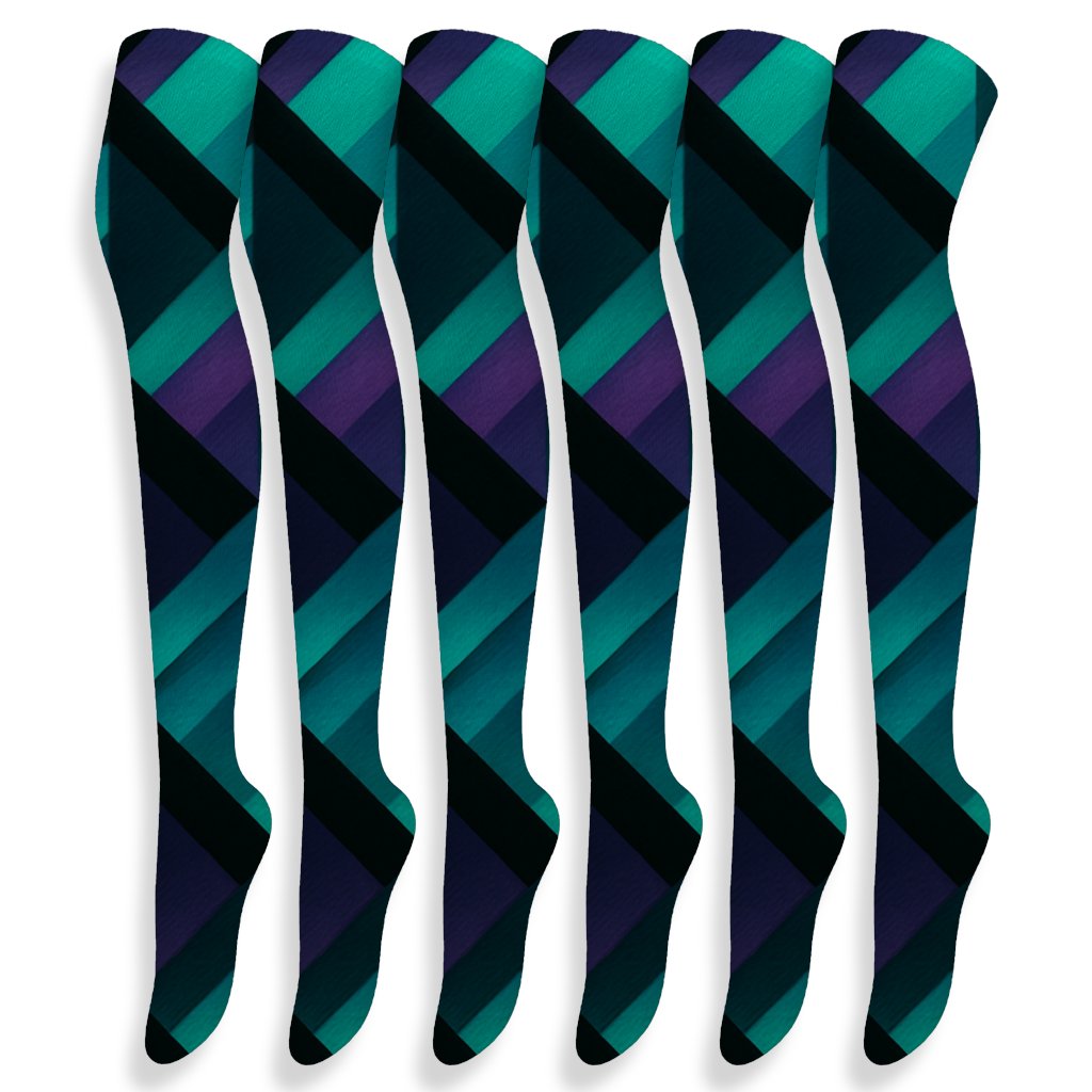 Aurora Diagonal Diamond Lattice unique graphic over-the-knee socks