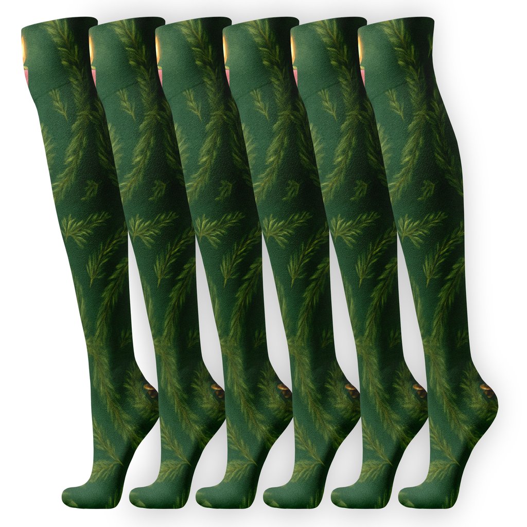 Advent Candles Wreath Lattice On Deep Evergreen custom knee-high socks