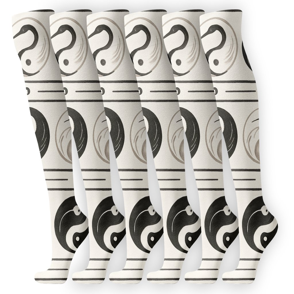 Playful Yin Yang Crane Border Bands personalized knee-high socks