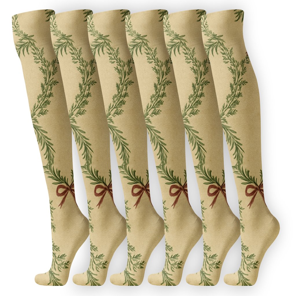 Golden Herb Garland Chains Wreath designer print knee-high socks