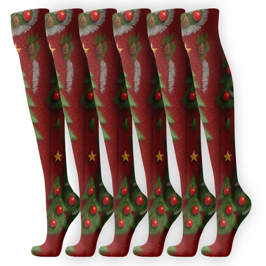 Tinsel Wreath Christmas-Tree Collage Band designer print knee-high socks