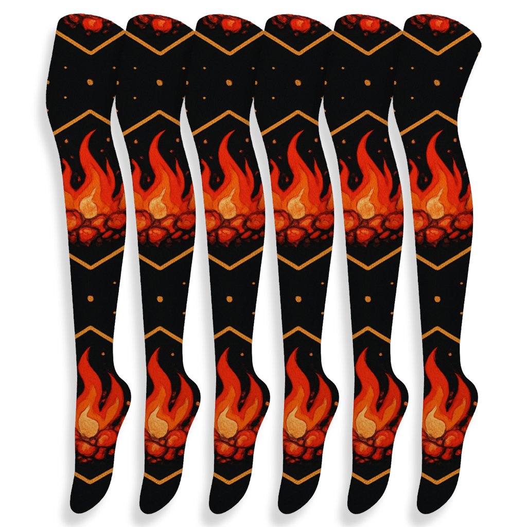 Molten Ember Hexagon Lattice designer print over-the-knee socks