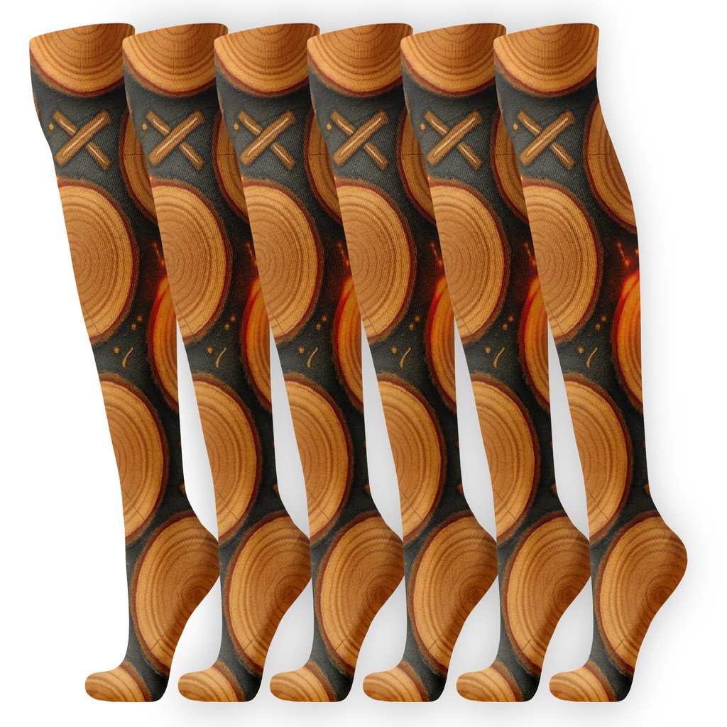 Stacked Log Tessellation Fireplace Edition On Ash Gray unique graphic knee-high socks