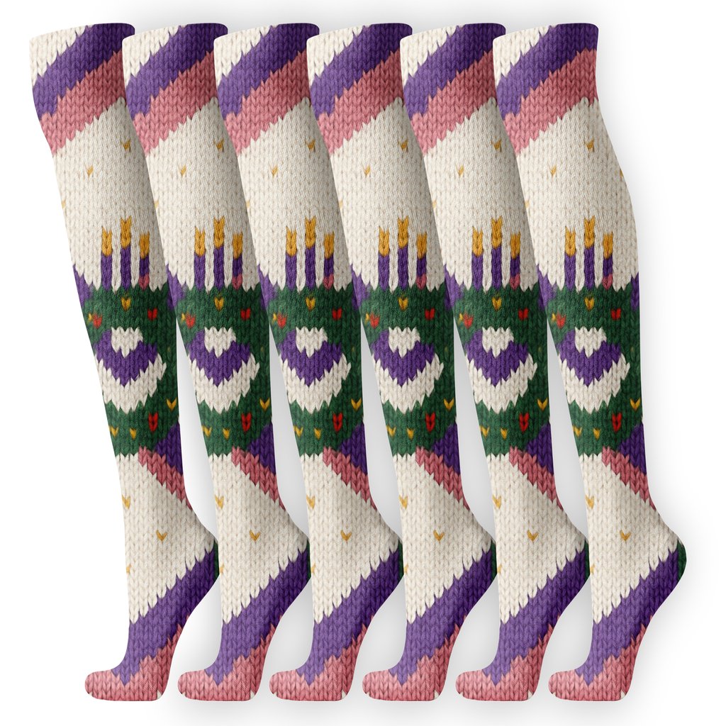 Liturgical Ribbon Chevron In Evergreen Advent Wreath premium sports knee-high socks