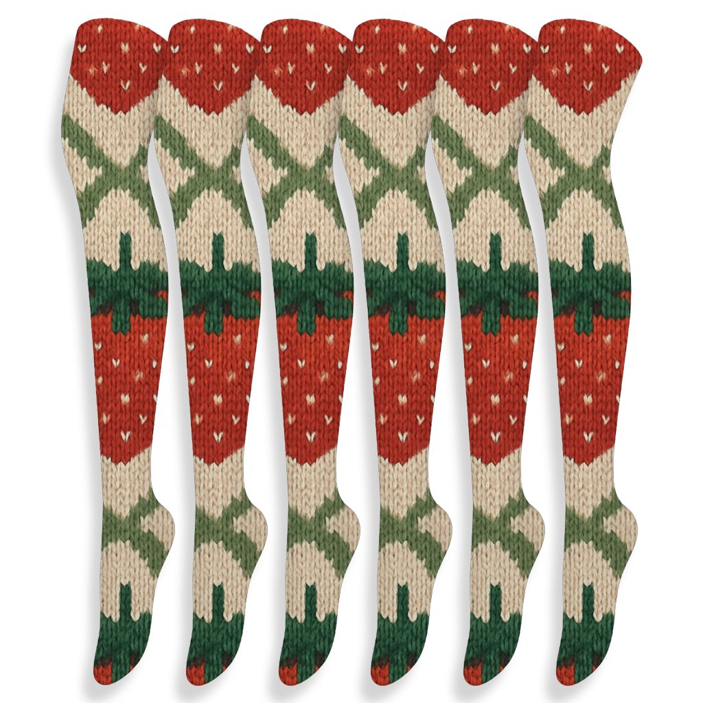 Strawberry Vine Knitted Illusion Plaid soft everyday over-the-knee socks