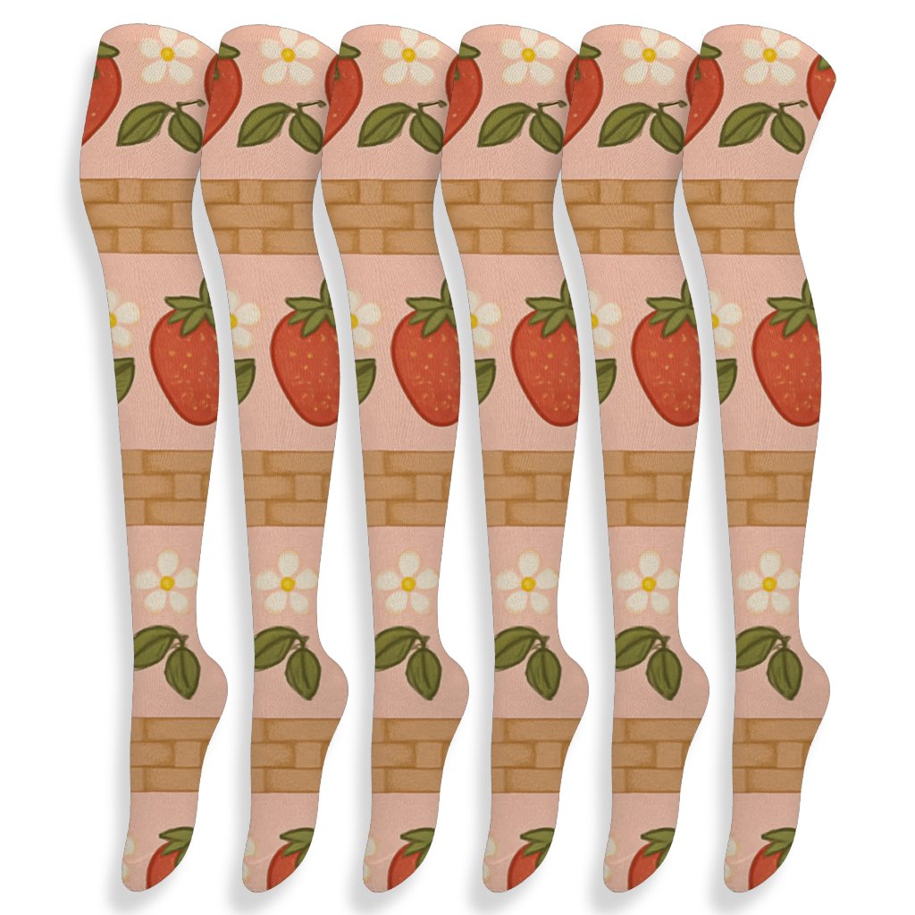 Strawberry Picnic Basket Band Stripes soft everyday over-the-knee socks