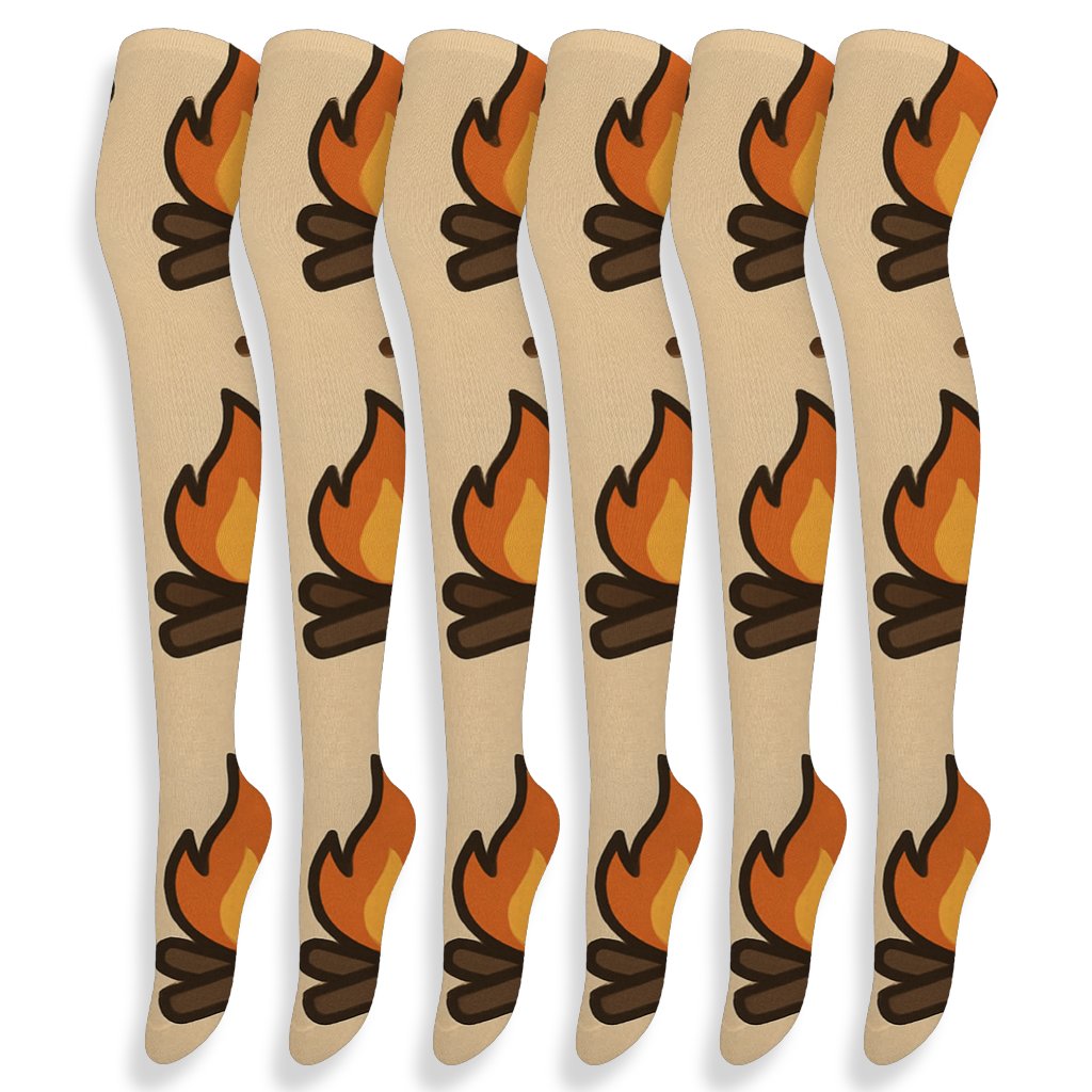 Campfire Ring Icon Grid On Sand premium cozy over-the-knee socks