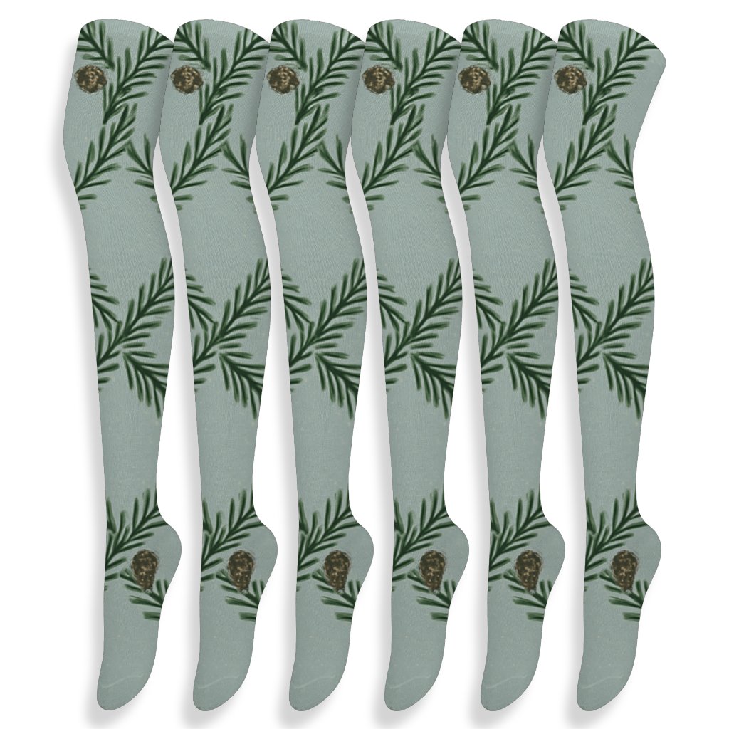 Evergreen Branches Nordic Garland Lattice premium cozy over-the-knee socks
