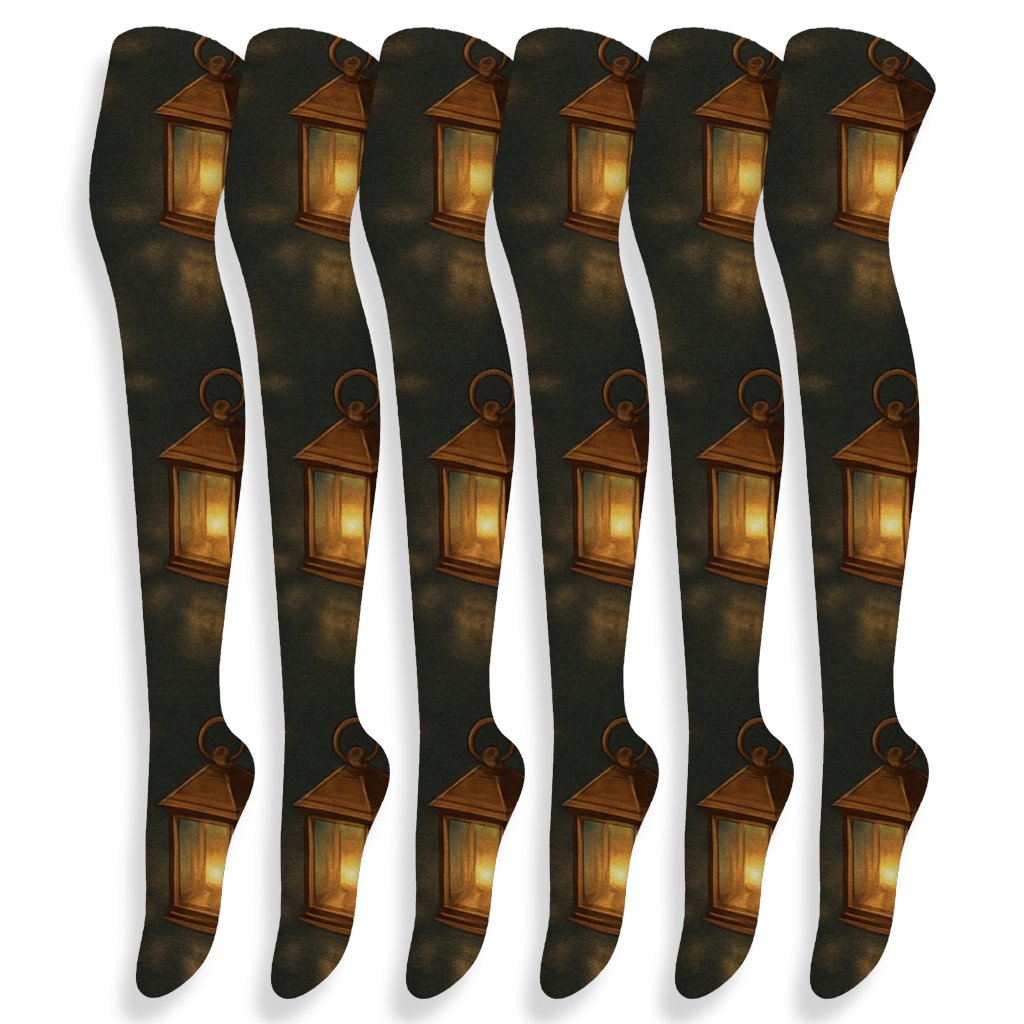 Moonlit Garden Path With Lantern Reflections trendy patterned over-the-knee socks