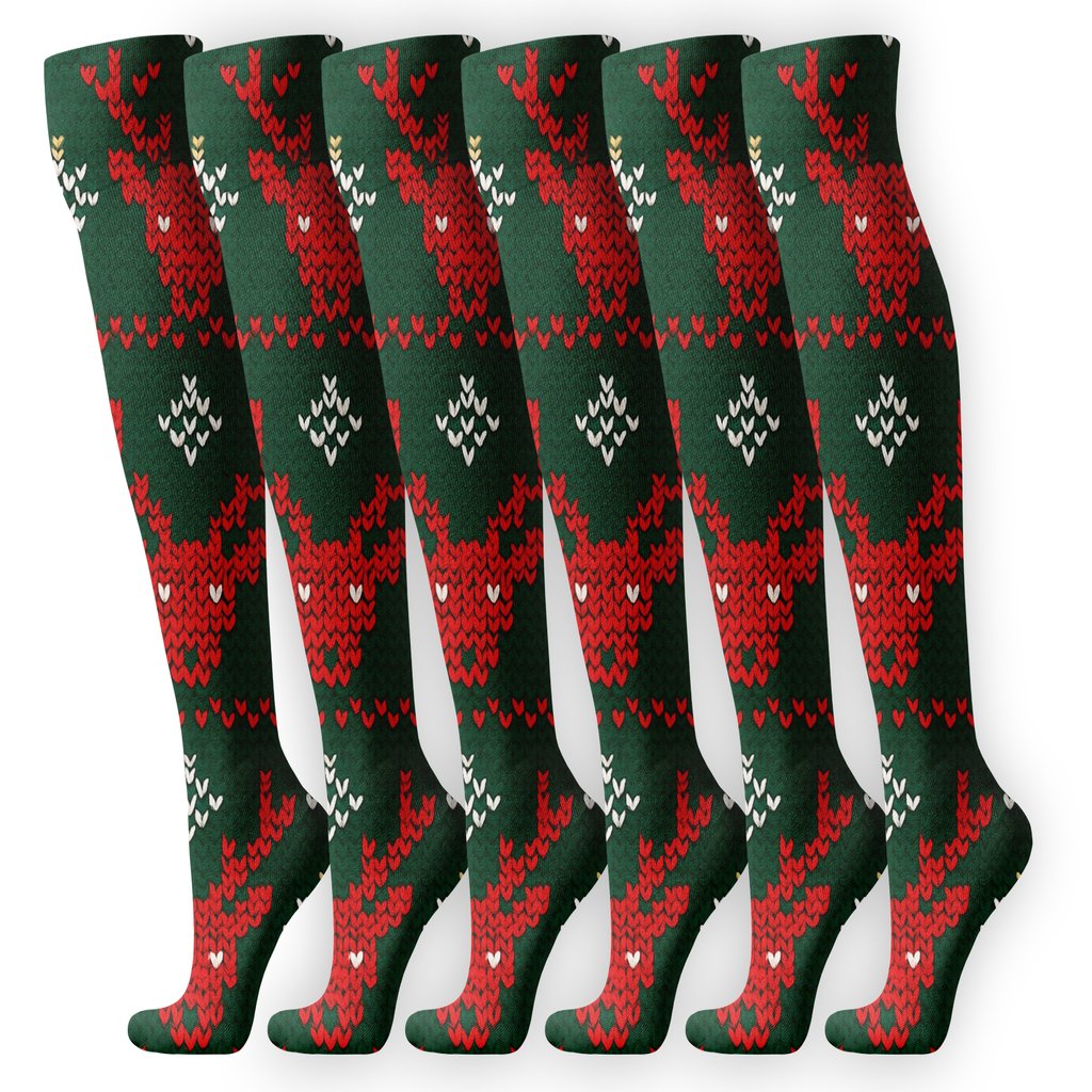 Christmas Nordic Reindeer Lattice stylish athletic knee-high socks