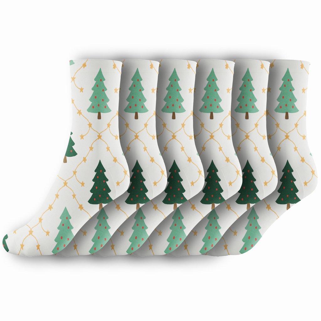Star Garland With Christmas Tree Icons stylish athletic crew socks