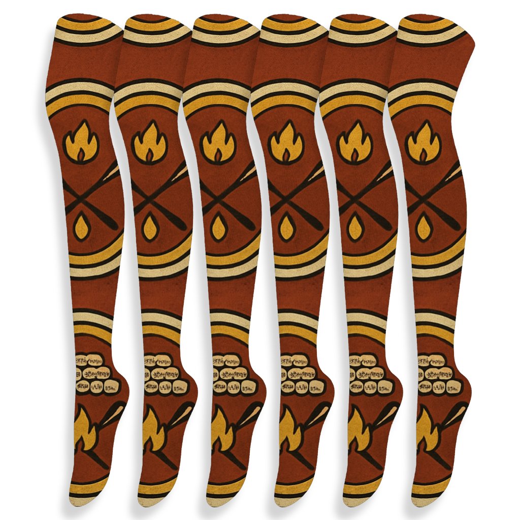 Hearth Rug Medallion Fireplace Pattern On Warm Brick Red designer print over-the-knee socks
