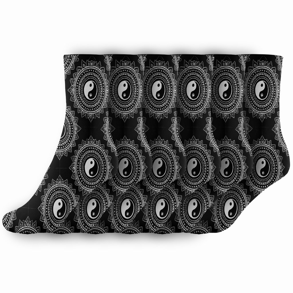 Black Mandala Duality Medallions custom crew socks