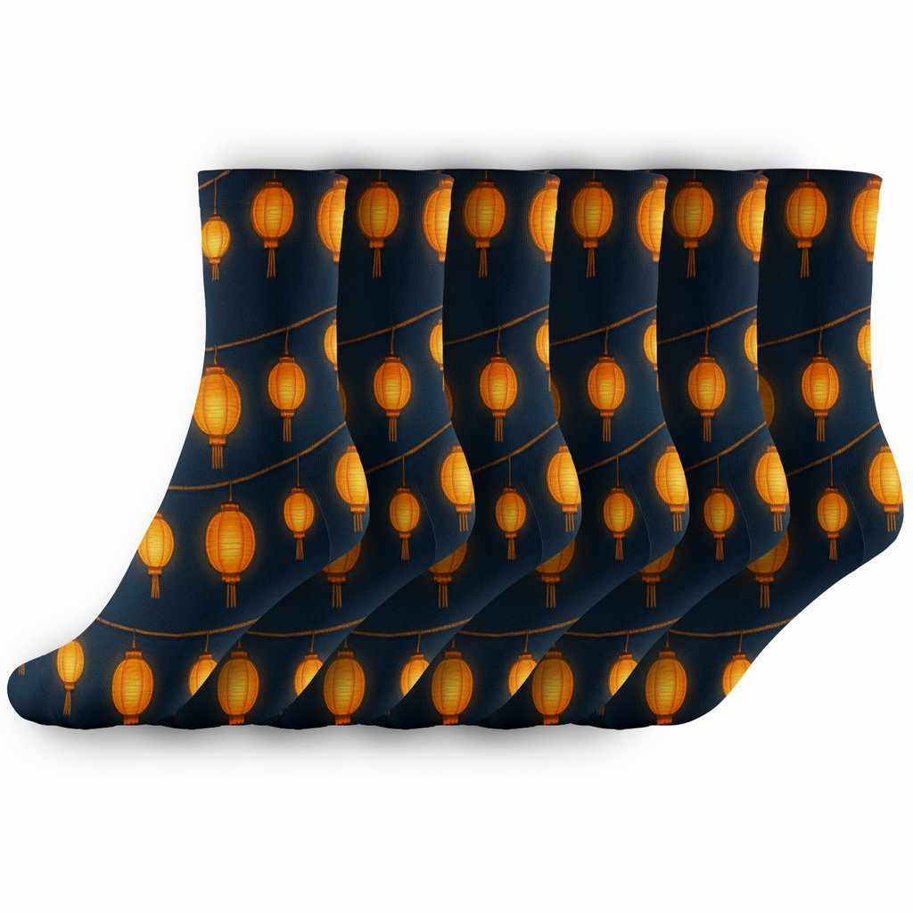 Lantern Garland Over Midnight Courtyard personalized crew socks