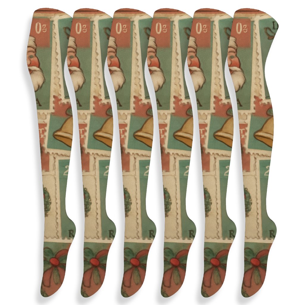 Vintage Holiday Postage Stamp Collage comfortable cotton over-the-knee socks