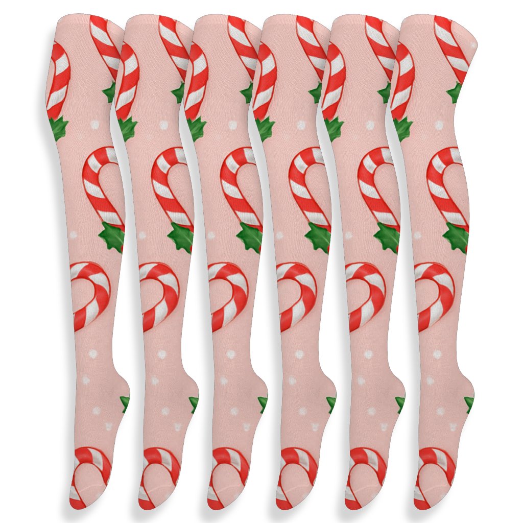 Candy Cane Hearts Christmas Scatter trendy patterned over-the-knee socks