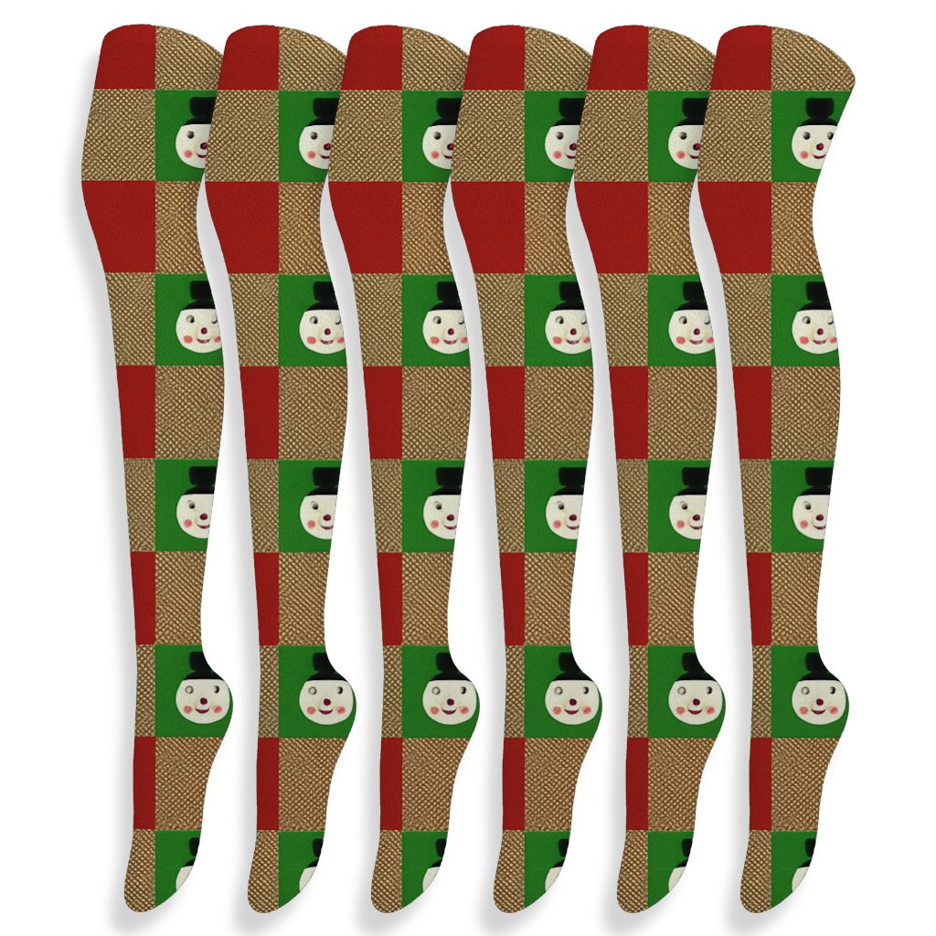 Gingham Snowman Picnic Xmas Check comfortable cotton over-the-knee socks