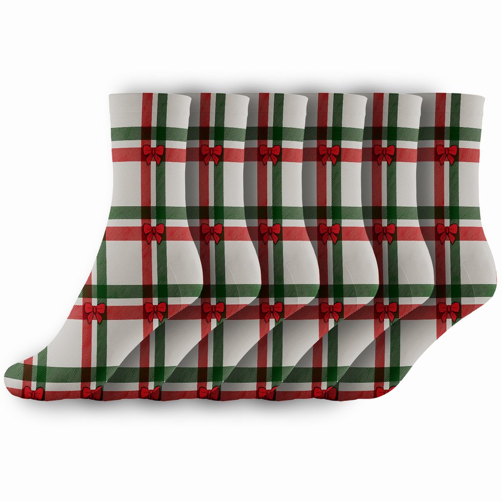 Plaid Ribbon Xmas Gift Wrap Grid premium sports crew socks