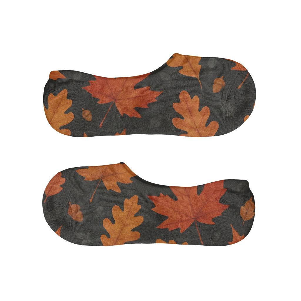 Burnt Orange Leaf Drift On Charcoal Night soft cotton no-show socks