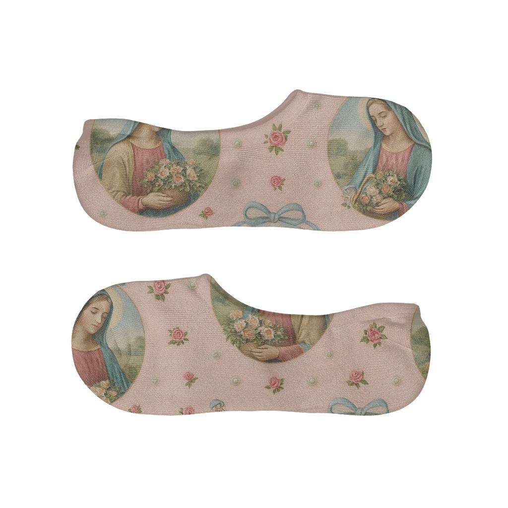 Pastoral Ribbon Medallions Mary personalized no-show socks