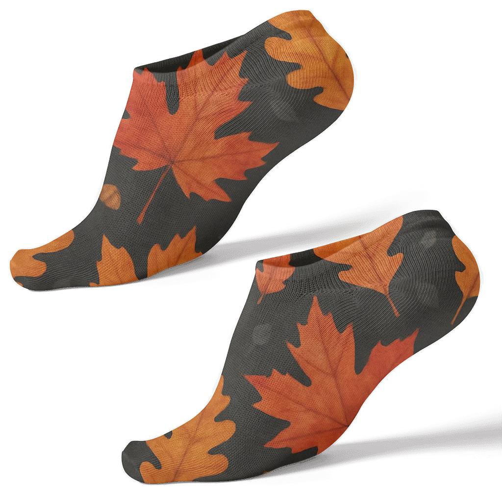 Burnt Orange Leaf Drift On Charcoal Night premium sports ankle socks
