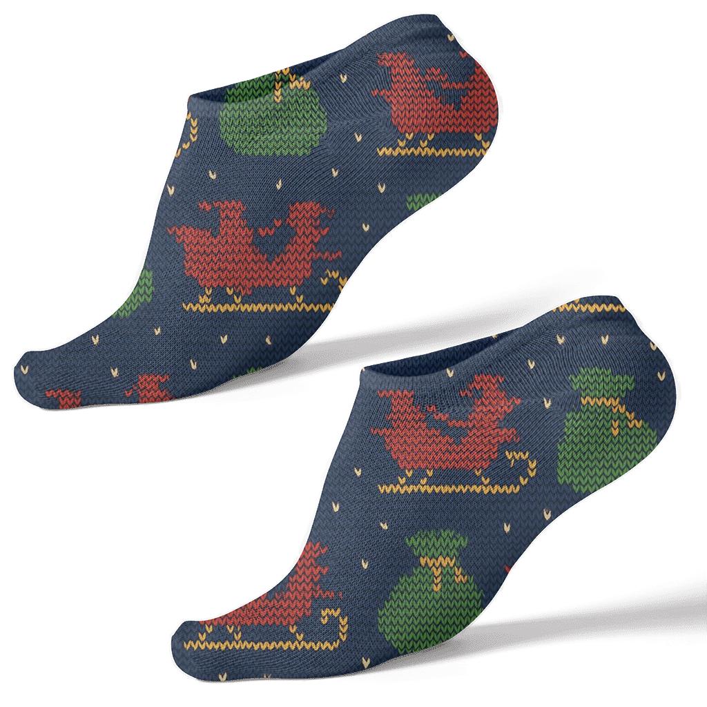 Santa Claus Night Flight Checkerboard designer print ankle socks